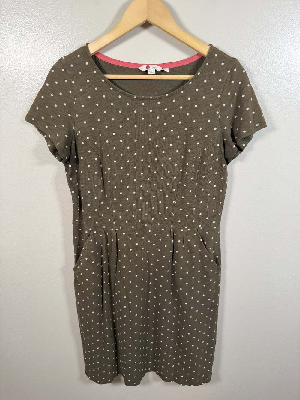 Boden Phoebe Dress Size 8 Green Polka Dot Preppy Twee Teacher Work Modest Mod